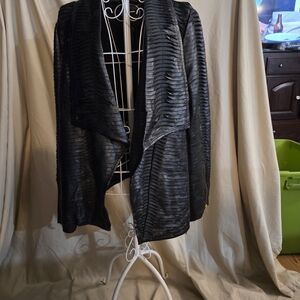 1X Black Draped Ribbed Faux-Leather Jacket